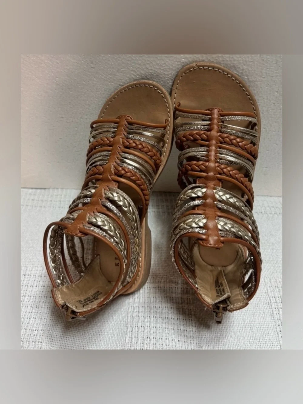 Kids Girls Kelly & Katie Braided Gladiator Sandals in Brown and Gold